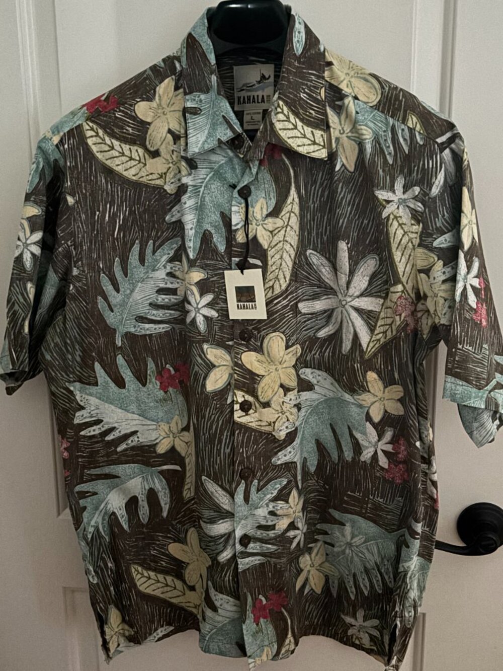 Kahala 1936 L Floral Brown Aloha Shirt NWT